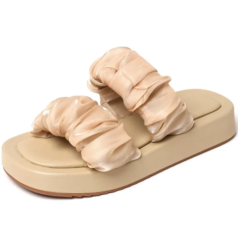 

Dilalula 2022 Two Piece Slippers Summer Silk Cloth All Match Flat Heel Leisure Round Toe Princess Style Women Shoes Size 34-39