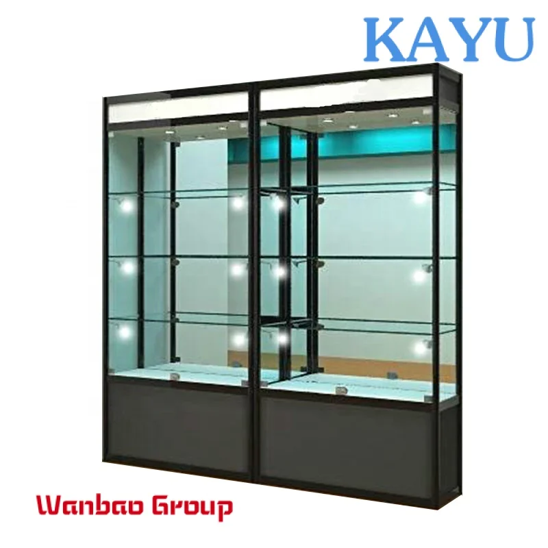 Transparent glass case jewelry display case with lock and LED light