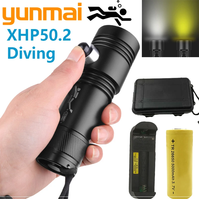 

Led Diving Flashlights XHP50 Waterproof IPX8 Torch Underwater 80m Aluminum Alloy High Quality Light Power 18650 26650 손전등 Улла