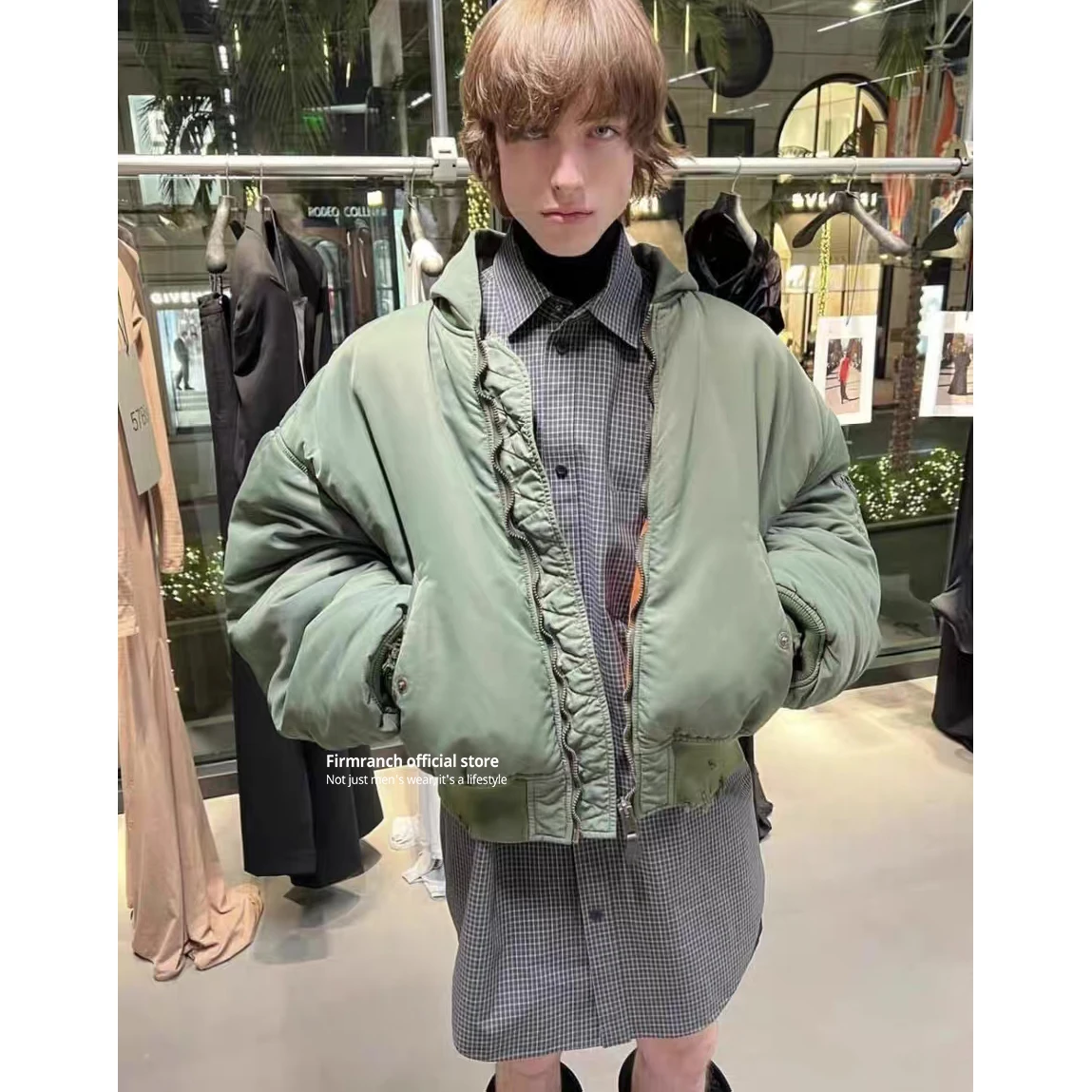 Firmranch Paris Style Зимняя зеленая стеганая куртка-бомбер для мужчин и женщин Оранжевая