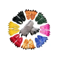 funny winter spring family matching shoes thickening antiskid fluffy kids slippers coral fleece dinosaur claws shoes girlboys