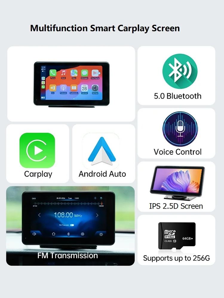 7-дюймовый автомобильный экран стерео Carplay Android Auto беспроводная автомобильная