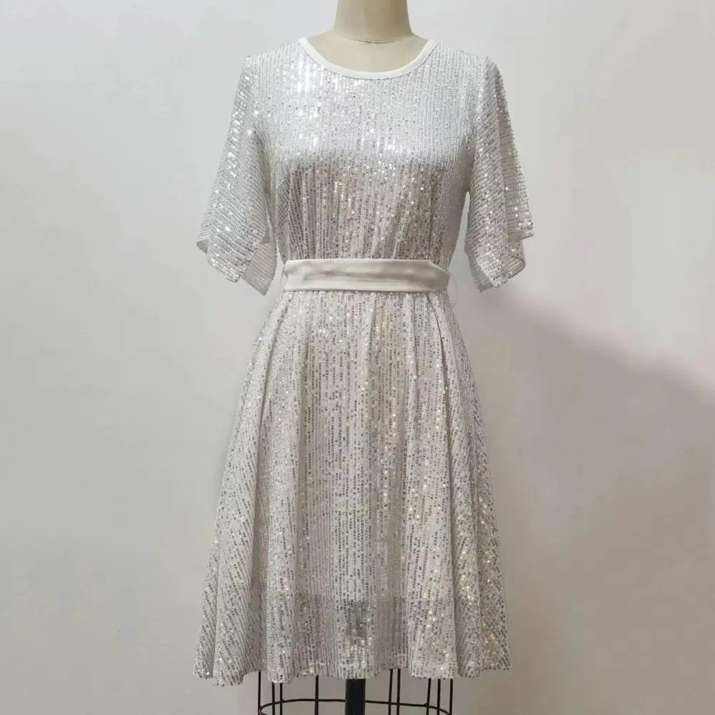 

Glittery Sequin Dress Women Mini Dress Shimmering Sequin Double-layered Mini Dress for Women Elegant Club Party Attire with Bat