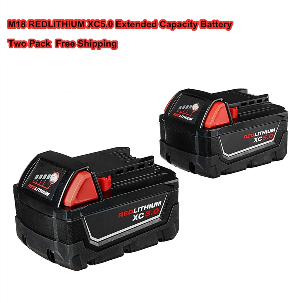 

Factory New Two Packs 18V 5.0Ah Lithium-Ion Battery for Milwaukee 48-11-1852 M18 REDLITHIUM XC 5.0 Ah Extended Capacity Battery