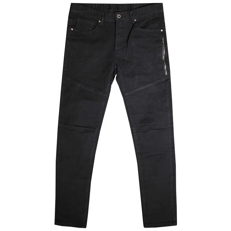 Autumn Black Jeans Men Fashion Slim Fit Straight Pants Streetwear Fashion Patchwork Zip Pocket Cotton Denim Trousers