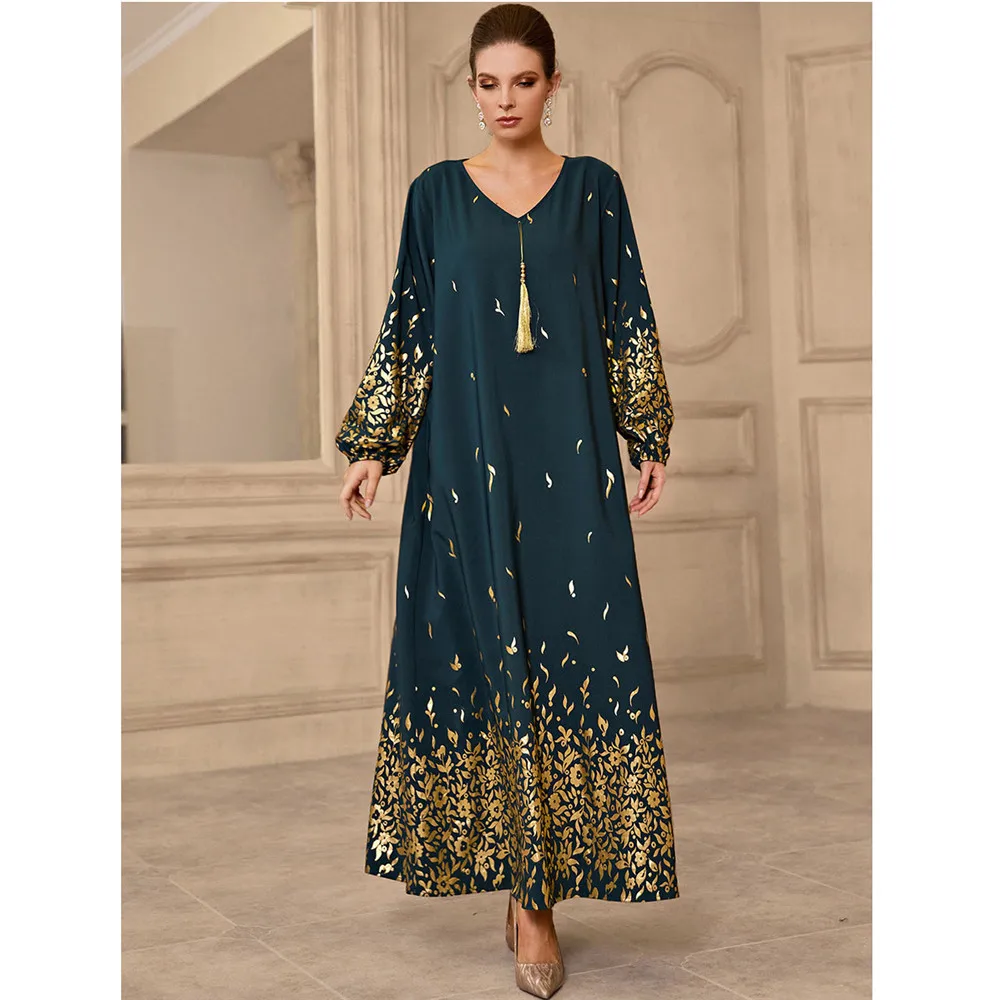 Женское длинное платье Рамадан ИД, мусульманское платье макси с принтом, женское свободное платье, вечернее платье Дубая, женское платье