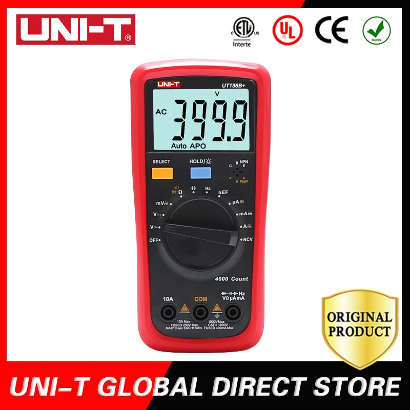 UNI-T Multimeter Digital multimeter tester UT136B+/UT136C+ AC DC Voltmeter Ammeter Ohm capacitance HFE Diode/transistor tester
