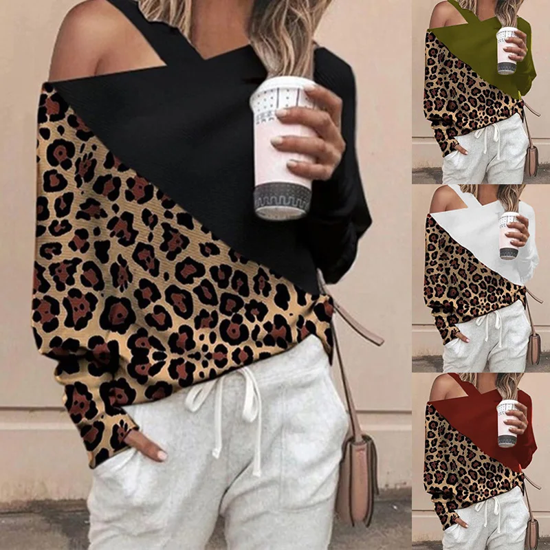 

Autumn and Winter New Women's Oblique Shoulder Collar Printed Top