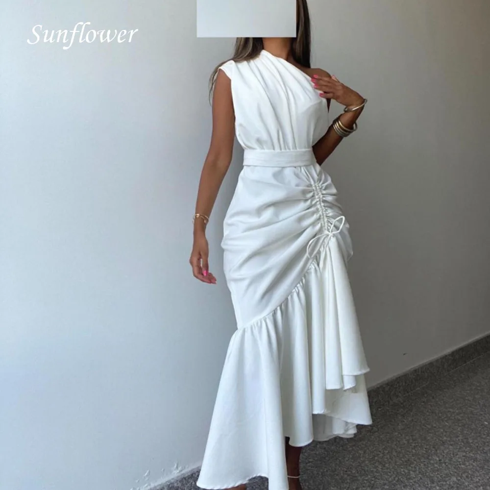 

Sunflower One-Shoulder Satin Drawstring Mermaid Formal Evening Dress 2023 Slim Backless Ankle-Length High-end Custom Prom Gowns