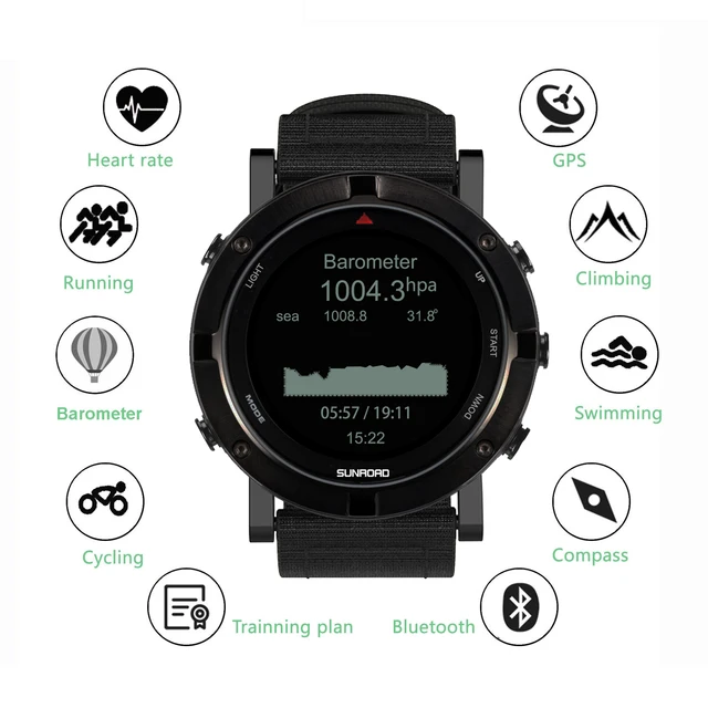 SUNROAD New Men Digital GPS Tracker Outdoor Sports Swim Watch Fitness Tracker Wristwatch Waterproof Hombre Clock 4