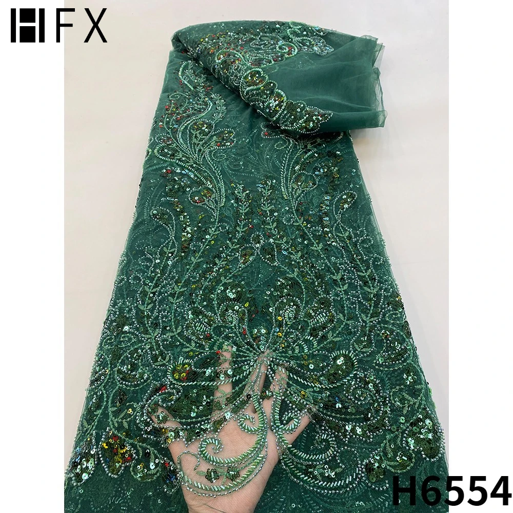 HFX элегантная французская кружевная ткань ручной работы с бисером 2022 синие