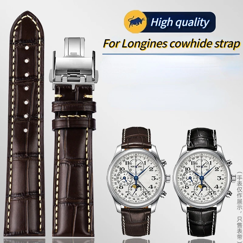 Ремешок для часов Longines Masters Collection L3 L4 L2.628/L2.673, браслет из воловьей кожи с пряжкой-бабочкой для наручных часов, 19 20 21 мм