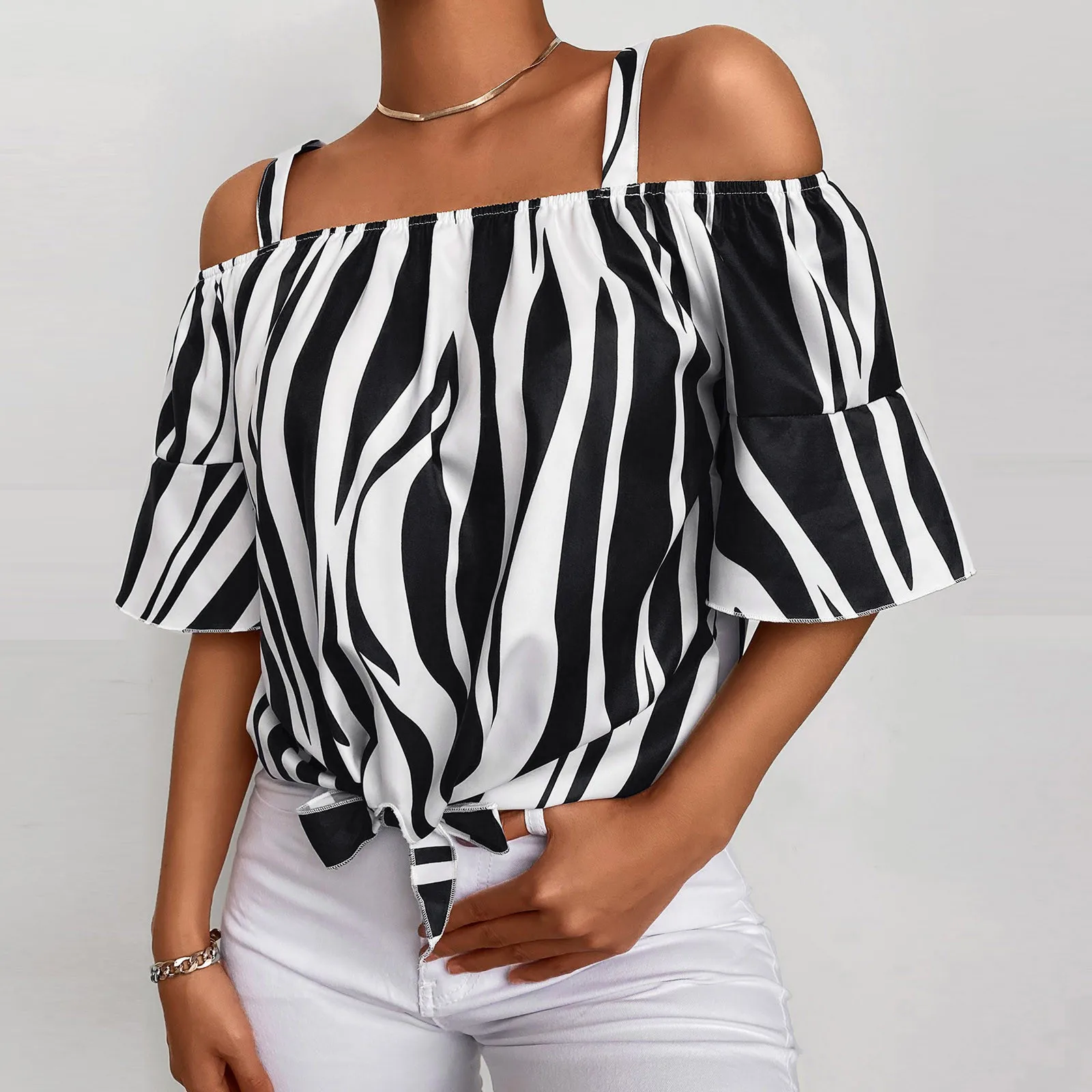 

Футболка женская с длинным рукавом, хлопковая Модная рубашка для йоги, в полоску, из мягкого полиэстера, с коротким рукавом, для работы