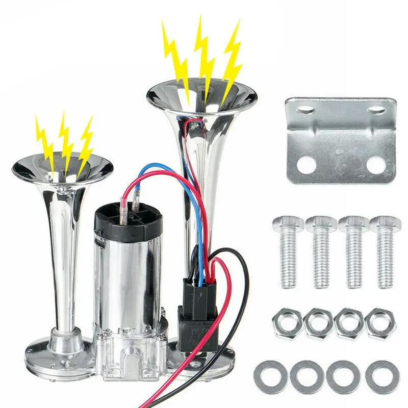 

Loud Car Air Horn Trumpet 600DB 12V Dual Speakers Chromed Metal Dual Trumpet Electric Horn For Moto Car Accessories Car Styling