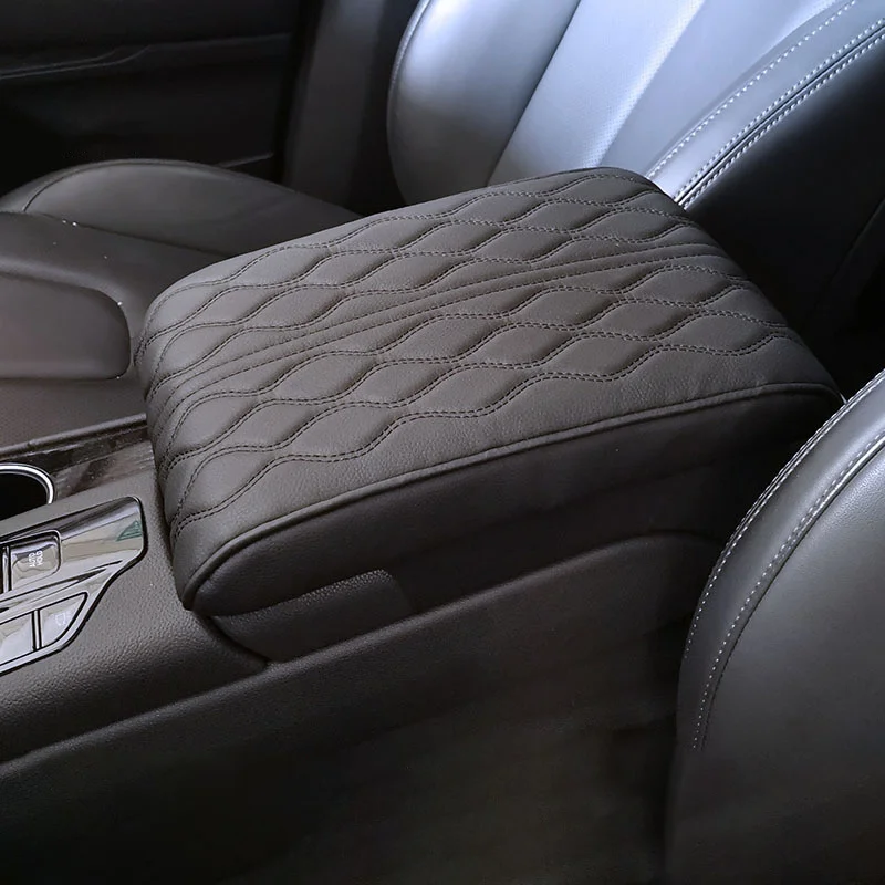 

New Wave Embroider PU Leather Car Armrest Mat Center Console Arm Rest Protection Cushion Auto Armrests Storage Box Cover Pad