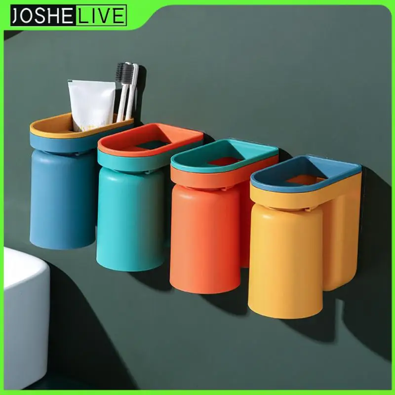 

Durable New Wall-mounted Anti-dust Bathroom Gargle Toothbrush Cup Holder Draining Mug Punch-free Tooth Cup Bathroom Cup