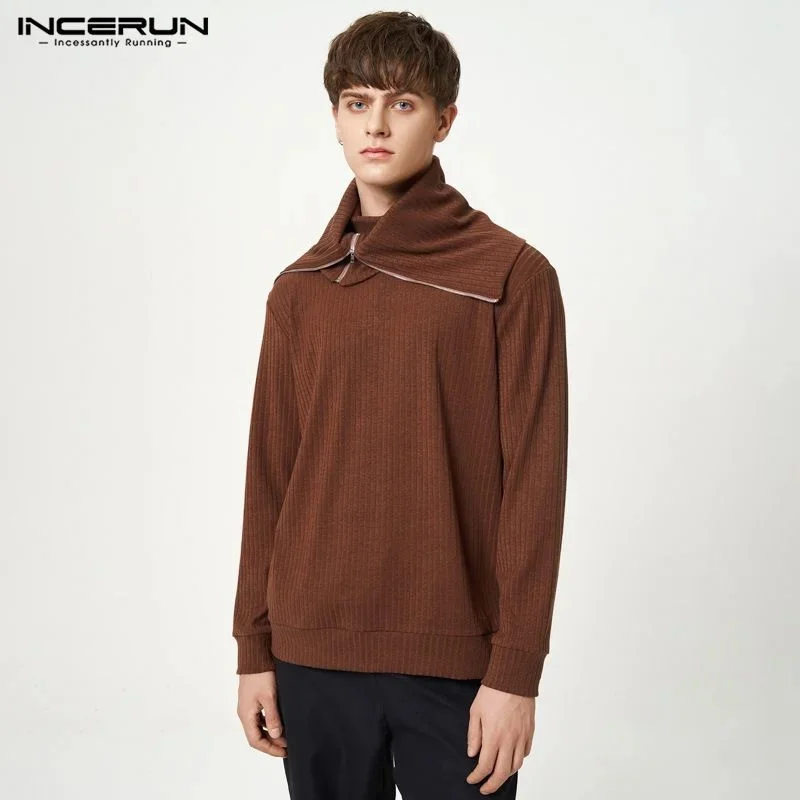 

Fashion Casual Style Tops New Men Large Lapel Zipper Design Pullovers Streetwea Hot Sale High Collar Solid Sweater S-5XL