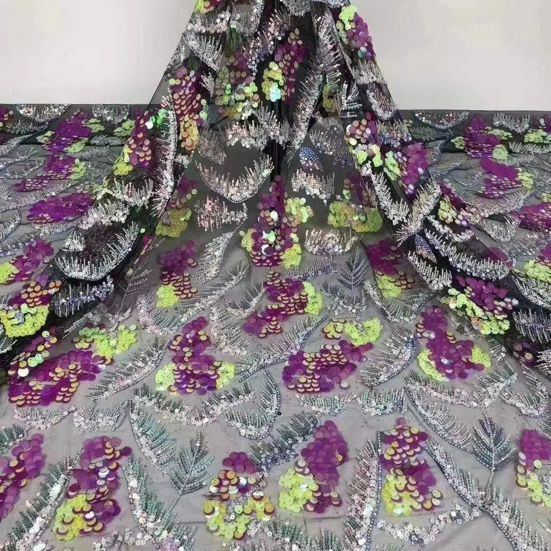 

African sequin lace fabric 2023 Nigerian Tulle Sequence Lace Fabric High Quality Lace For Wedding Dress 5 Yards