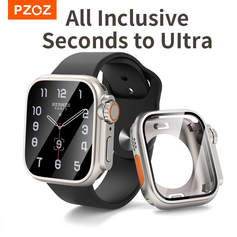 

PZOZ For Apple Watch Case 8 7 se 6 5 4 iWatch Series 45mm 44mm 41mm 40mm PC+Glass Screen Protector Change to Ultra Accessories