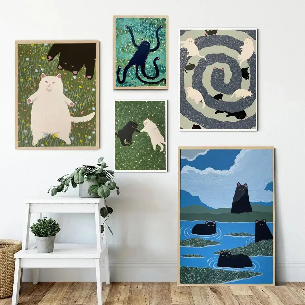 Милый художественный постер с изображением пары кошек искусство на стену