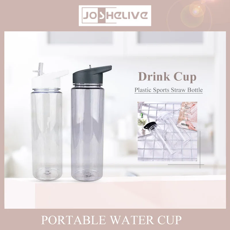 

Plastic Sports Bottle PS Material Transparent Straw Cup With Handle Leak-proof Sports Portable Drink Water Cup Accessories