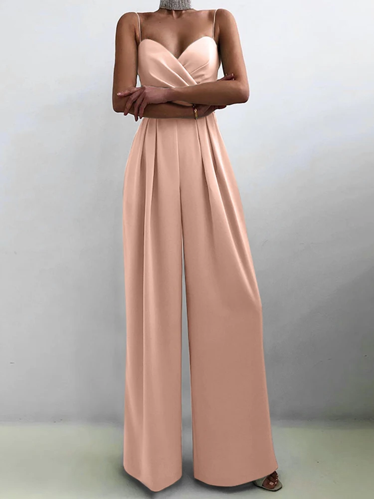 

Женские атласные Длинные Комбинезоны 2022 Celmia, сексуальный праздничный комбинезон на бретелях, без рукавов, с поясом, с широкими штанинами, пл...