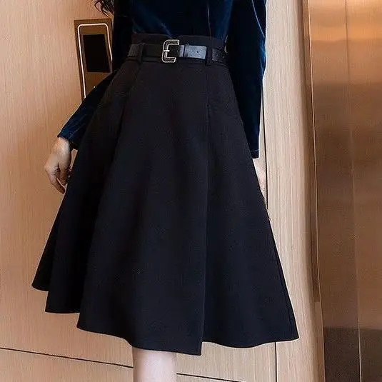 

2022 Autumn Winter New Women's Skirts Casual Fashion Skirt High-waist Mid-length A-line Skirt Elegant Women Clothing Q32