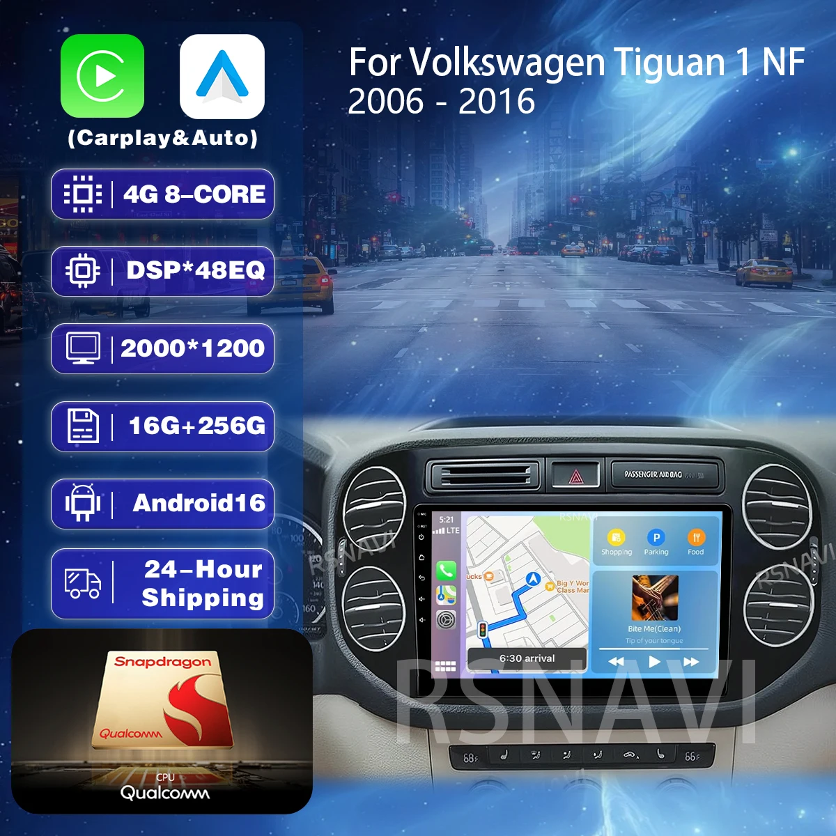 Фото Автомагнитола Android 16 с CarPlay, 2K экраном, 2DIN, для VW Volkswagen Tiguan 1 NF 2006-2016 №1