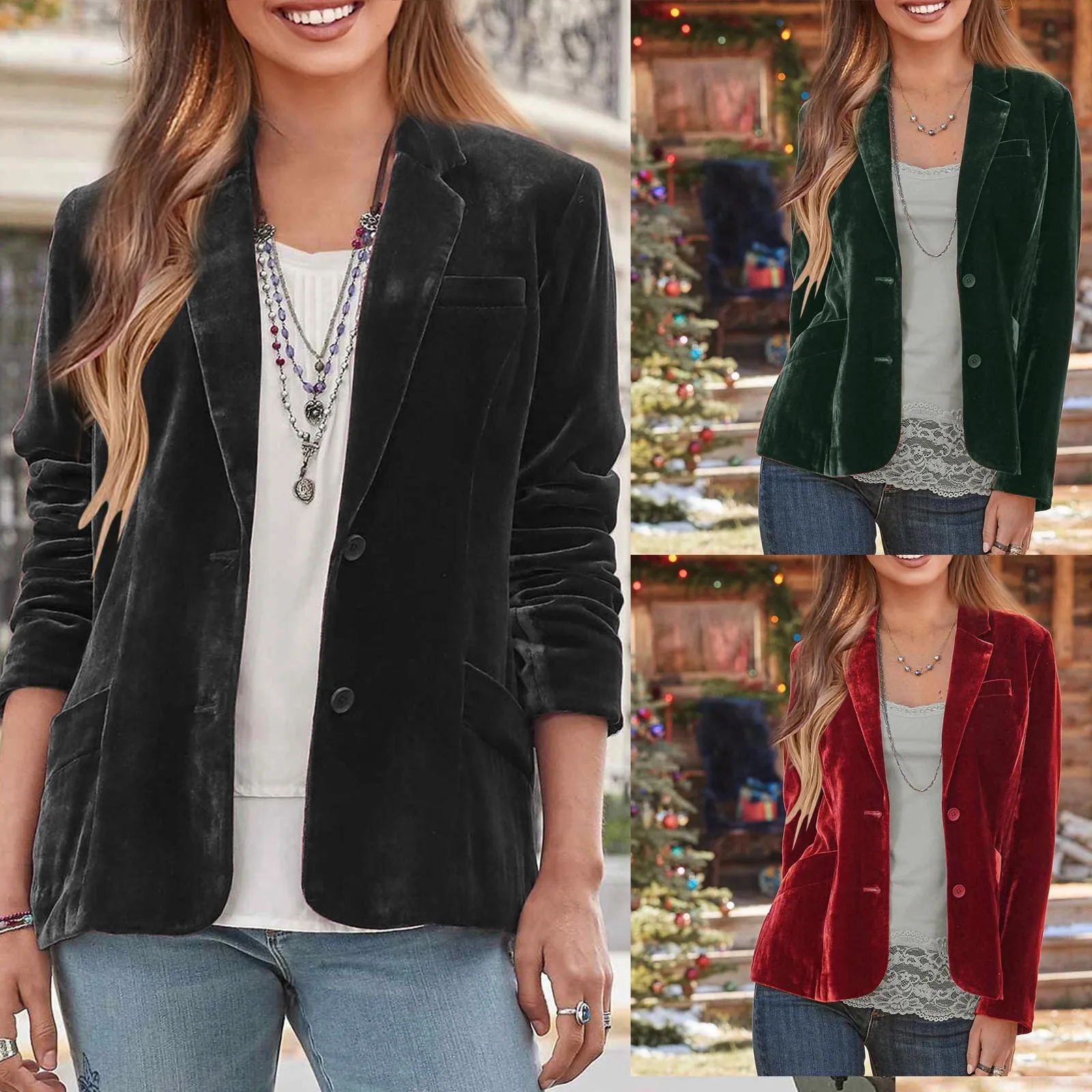 

Ladies Gold Velvet Denim Jacket Single Breasted Long Sleeve Lapel Solid Color Short Style Winter Knitted top vintage Pullovers