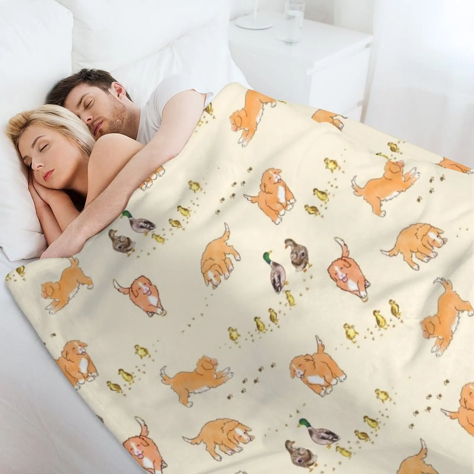 Толлер щенки и утки - кремовое одеяло для кемпинга винтажные меховые изделия