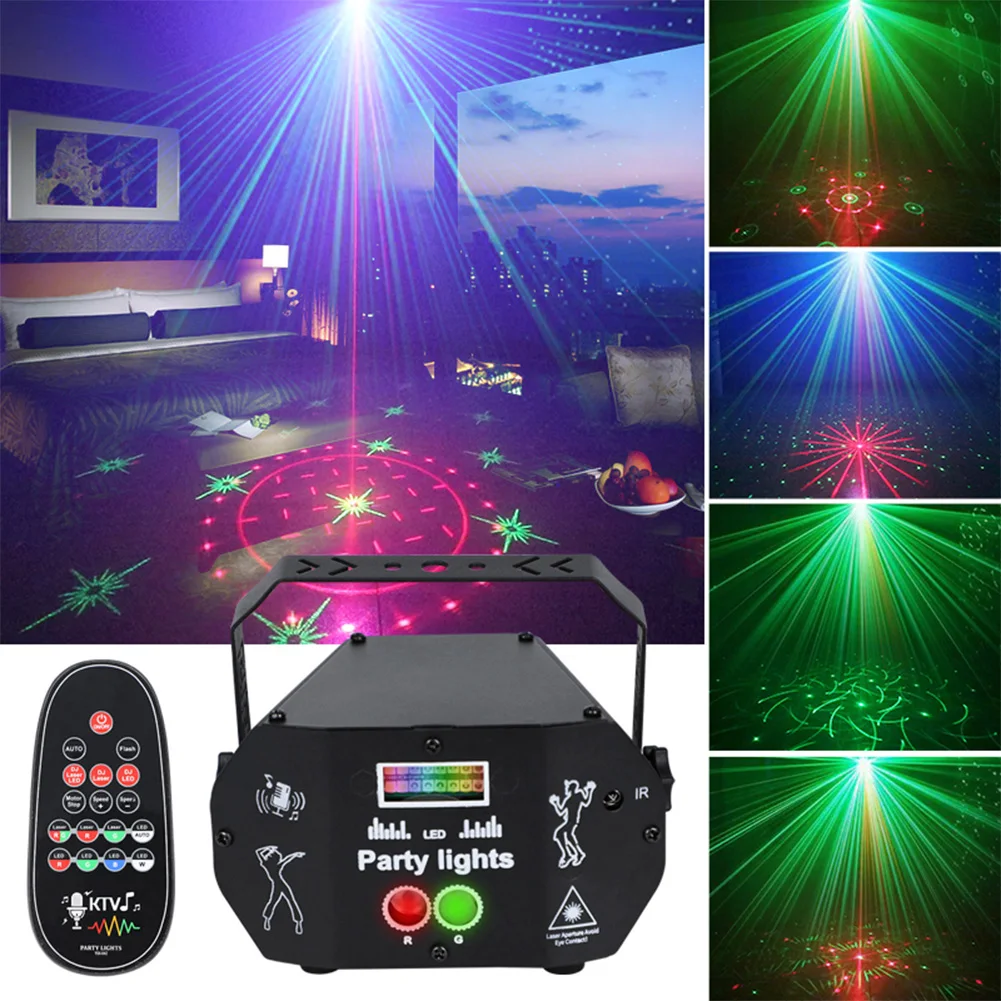 3 in 1 RGBW Strobe Projector DJ Disco Stage Laser Lights Sound Activated Party Lights with Remote Control for Home Bar Wedding