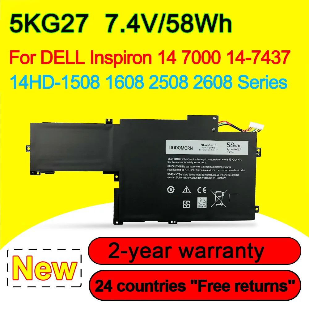 

5KG27 Laptop Battery For DELL Inspiron 14 7000 7437 14HD-1508 1608 2508 2608 P42G P42G001 C4MF8 0C4MF8 7.4V 58Wh High Quality