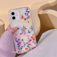 cute rainbow love heart case for iphone 13 12 11 pro max x xs xr max 7 8 plus clear dynamic liquid quicksand case soft tpu cover