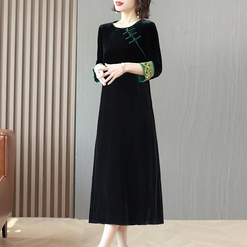 Элегантное возрастное осеннее платье больших размеров для мам юбка с вышивкой в