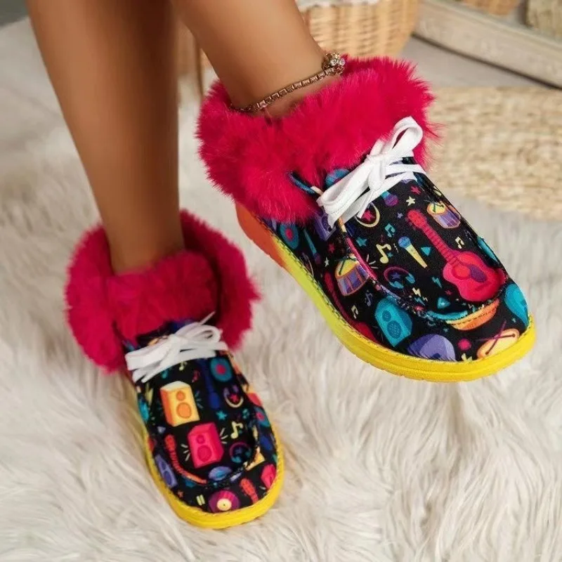 

2023 New Winter Warm Women's Shoes 2023 Warm Plush Ankle Snow Boots Lace Up Soft and Cute Halloween Comfortable Cotton Shoes 43