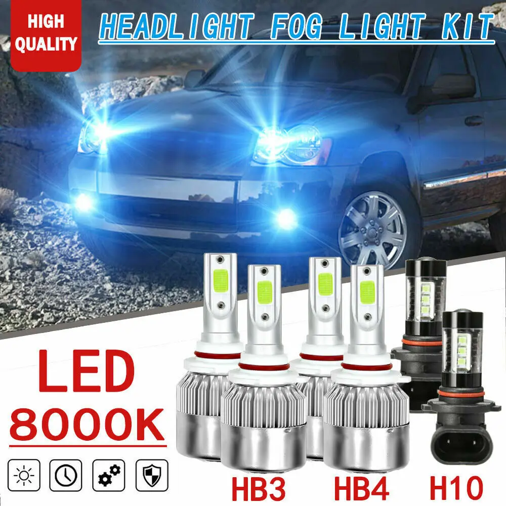 

6PC Ice Blue LED Hi&Lo Headlight Fog Light Bulb For Jeep Grand Cherokee 99-2010