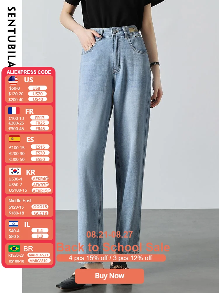 

Sentubila High Waist Blue Jeans for Women 2023 Spring Summer Fashion Solid Straight Leg Cotton Denim Pants Streetwear Trousers