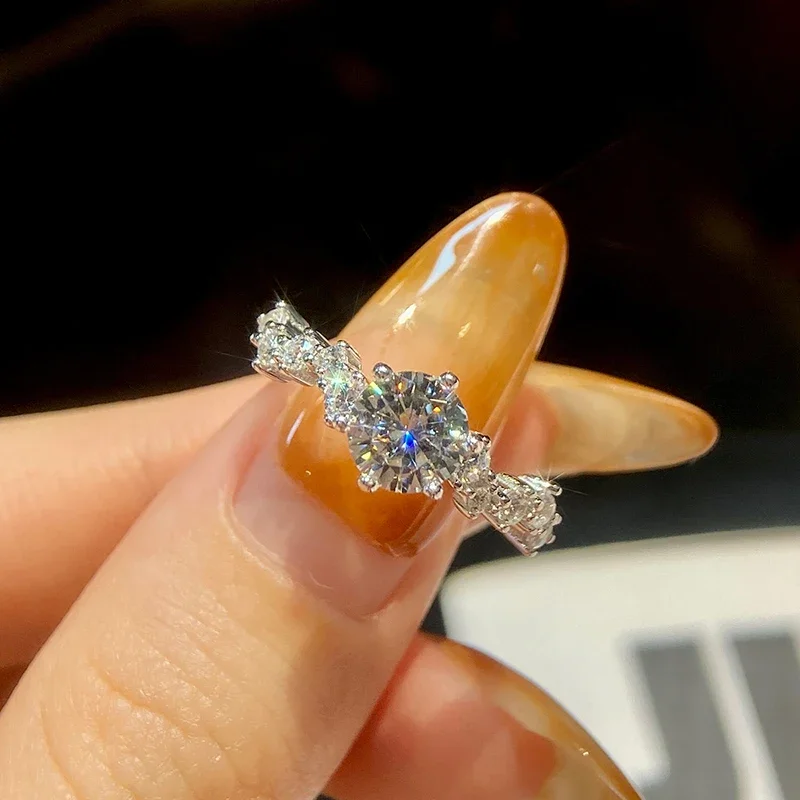 DWJ 1 CT Настоящий муассанит с бриллиантами Свадебные кольца драгоценными камнями