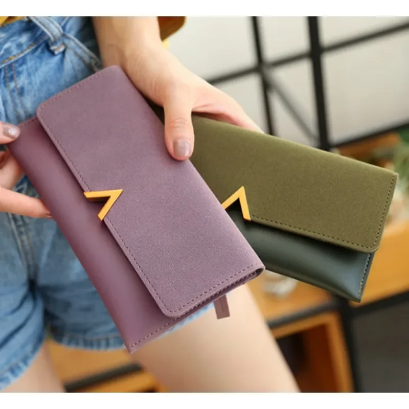 

Autumn and winter new wallet frosted match color 3 fold long women's purse