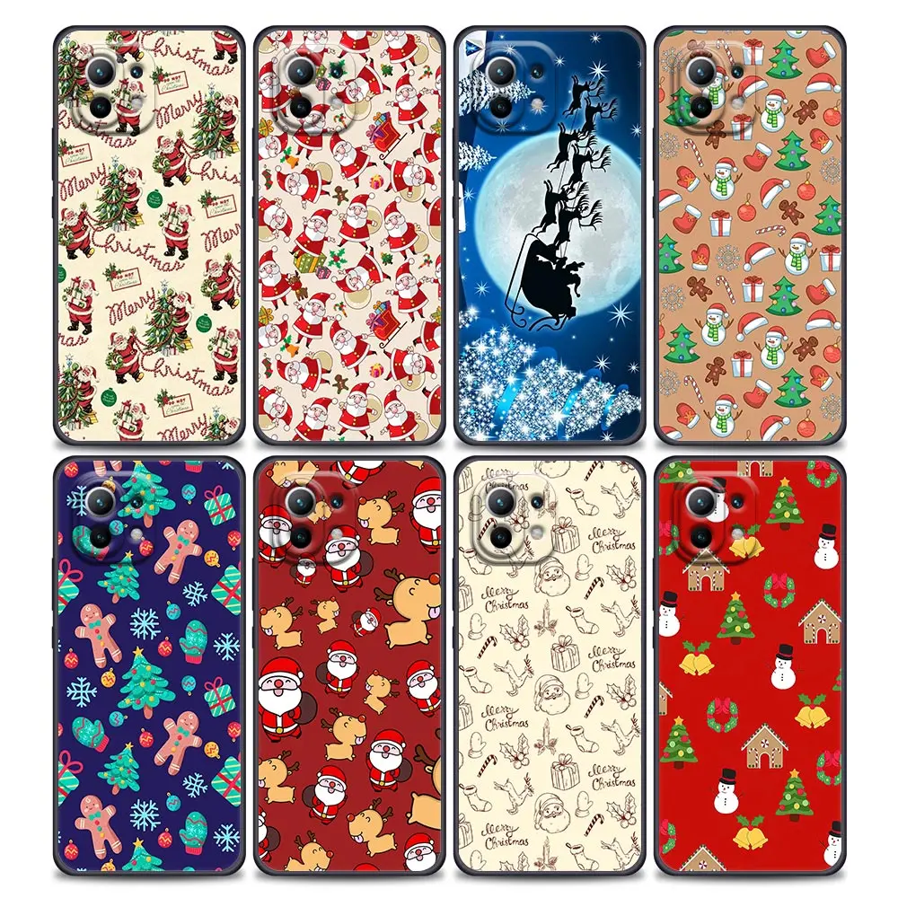 

Merry Christmas Phone Case For Xiaomi Mi 11 Lite 5G NE 11X 11T 12 Pro Poco X3 NFC M3 Pro F3 M4 Fundas Cover Elk Santa Claus Hat