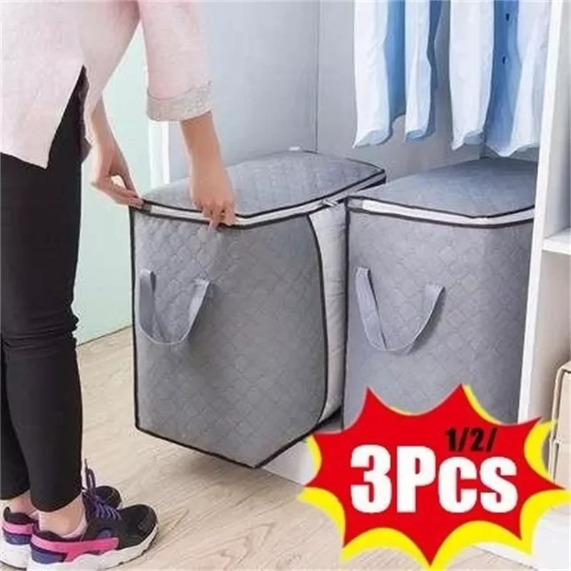 

NEW2023 3/2/1Pcs Foldable Compact Clothing Storage Bag Case Box Quilts Blankets Pillows Clothing Sorting Storage Organizer Bag