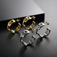 classic stainless steel stud earrings for women cutout shape casting earrings high quality metal gold color female jewelry gift