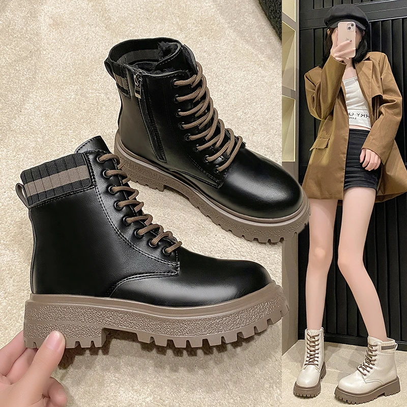 

Thick-soled British style 2023 new cashmere warm fashion short boots round head elastic lightweight anti-slip boots women