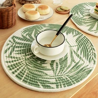 nordic style coaster round cotton thread woven placemats leaf pattern print home kitchen decorative thick insulation mat