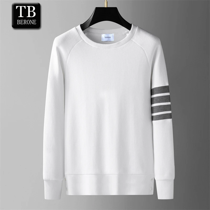 

Мужской свитер TB BERONE, Осенний трендовый брендовый пуловер в полоску с длинными рукавами, 4 бара, одежда для пар, хлопковая Повседневная трендовая одежда