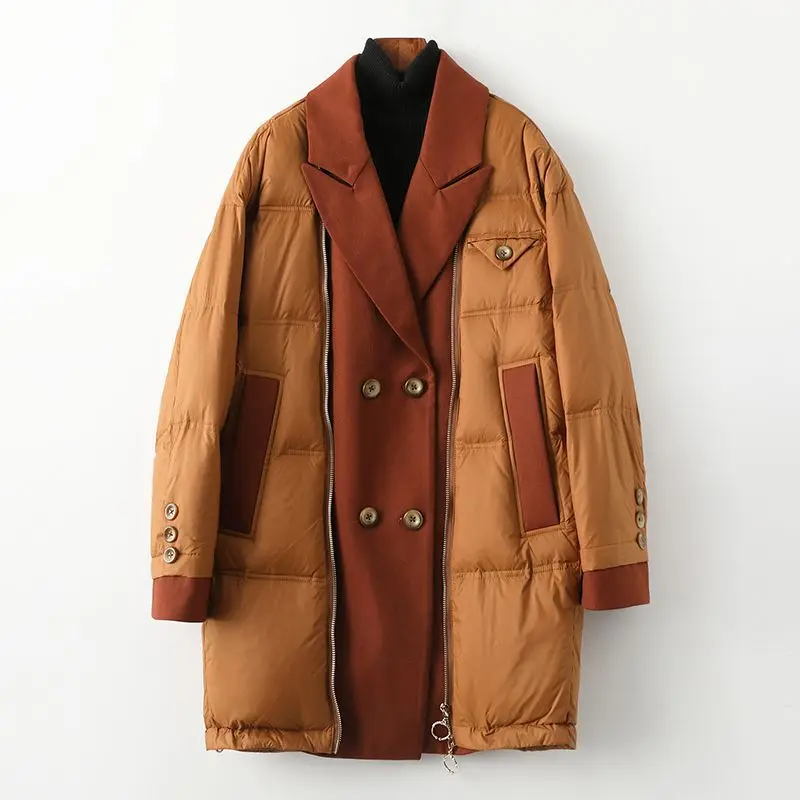 

New White Eiderdown Down Jacket Coat Was A Long Warm Coat for Women In Spring