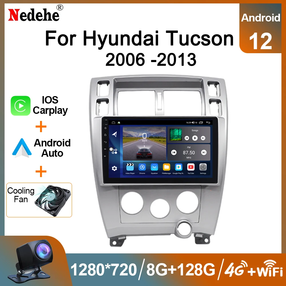 Автомобильный радио стерео с экраном QLED 10 дюймов на Android 12 для Hyundai Tucson 2005 2006-2011 с мультимедиа видеоплеером, автомобильным аудио GPS и Carplay.