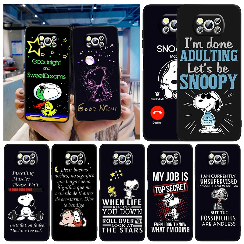 

Snoopy Creative Text For Xiaomi Civi Mi Poco X3 NFC F3 GT M4 M3 M2 X2 F2 Pro C3 F1 Silicone Shell Capa Black Phone Case