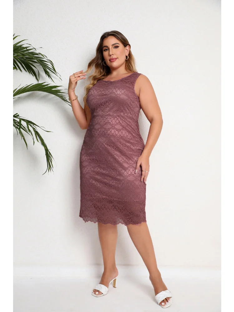 Plus-size women's summer new sleeveless lace dress dress plus size outfits  plus size dresses