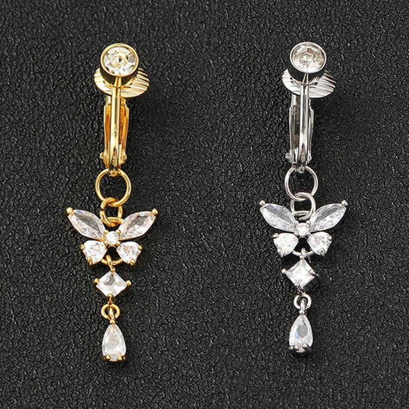 

1pc Fake Belly Piercing Butterfly Clip On Umbilical Navel Fake Pircing Butterfly Cartilage Earring Clip Body Piercing Ornament